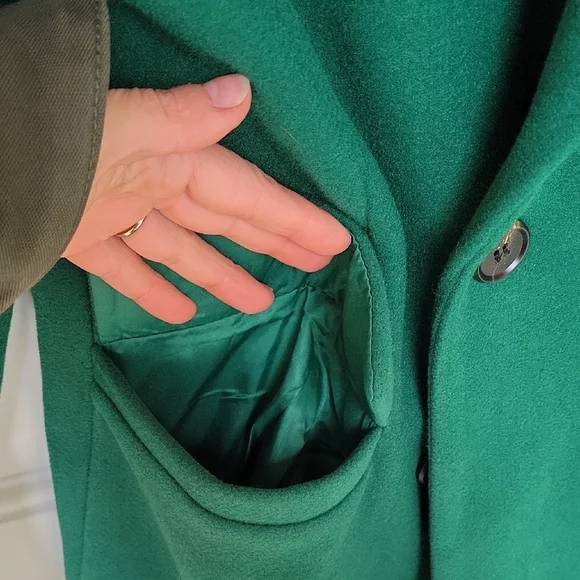 🍀 Women's Green Double-Breasted Lapel Coat, Knee Length - Picture 7 of 11